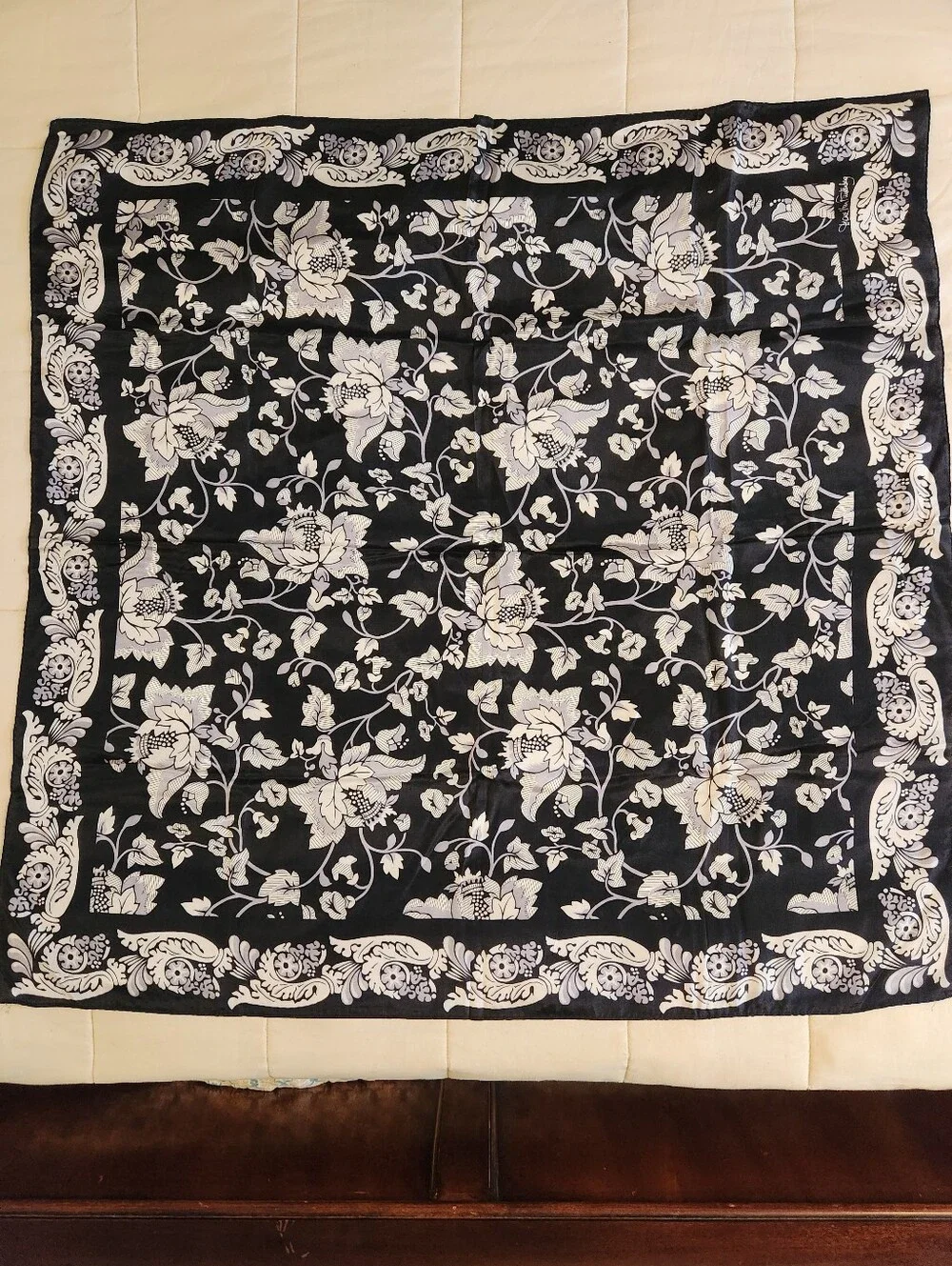 Diane von Furstenberg Scarf Black, Gray & White Floral, 31
